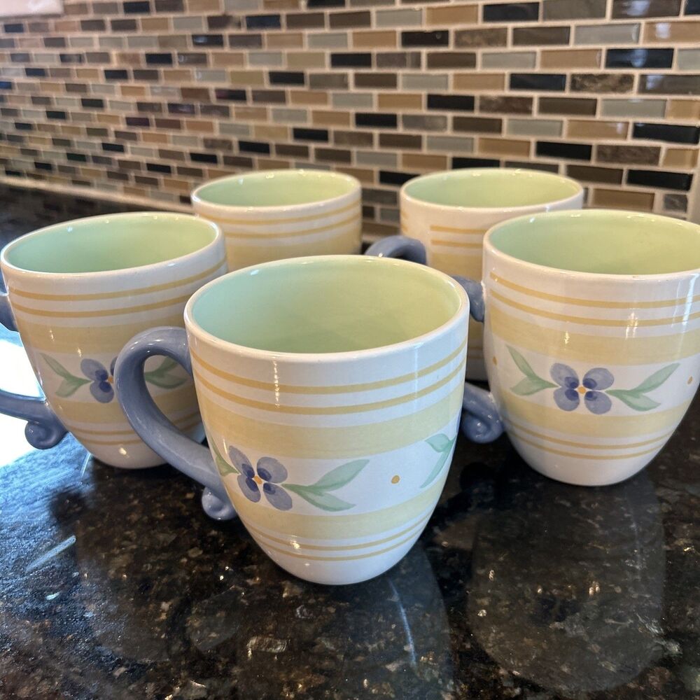 Pfaltzgraff  Summer Breeze Mugs  Set of 5 Blue Violet Green and Yellow Lot 2